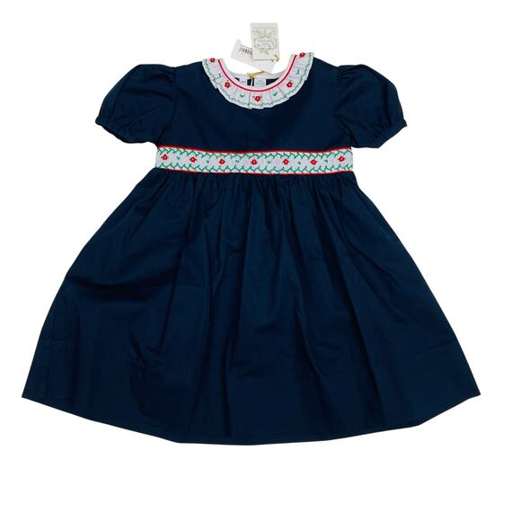 NWT Feltman Bros 2T Navy Smocked Dress - Picture 1 of 5